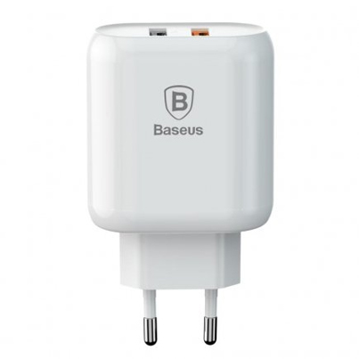 Зарядное устройство USB Type-C Baseus 2 USB Quick Charge 23 Вт 5V/9V/12V Bojure Series, белый