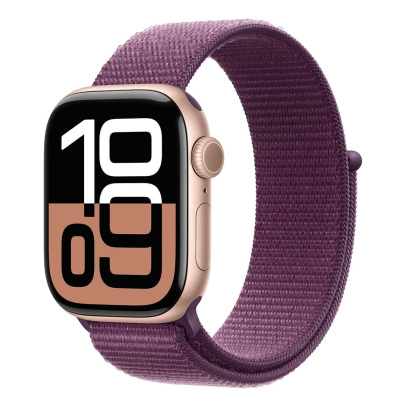 Apple Watch Series 10, 42 мм корпус из алюминия цвета «Rose Gold», ремешок Sport Loop цвета «Plum» Apple Watch Series 10, 42 мм корпус из алюминия цвета «Rose Gold», ремешок Sport Loop цвета «Plum»
