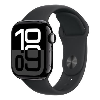 Apple Watch Series 10, 42 мм корпус из алюминия цвета «Jet Black», ремешок Sport Band размера S/M цвета «Black» Apple Watch Series 10, 42 мм корпус из алюминия цвета «Jet Black», ремешок Sport Band размера S/M цвета «Black»