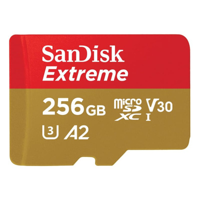 Карта памяти Micro SecureDigital 256Gb SanDisk Extreme for 4K Video on Smartphones, Action Cams & Drones microSDHC class 10 UHS-1 U3 V30 (SDSQXAV-256G-GN6MN)