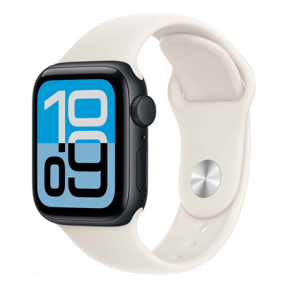 Apple Watch SE 3 (2025), 40 мм корпус из алюминия цвета «Midnight», ремешок Sport Band размера S/M цвета «Starlight» Apple Watch SE 3 (2025), 40 мм корпус из алюминия цвета «Midnight», ремешок Sport Band размера S/M цвета «Starlight»