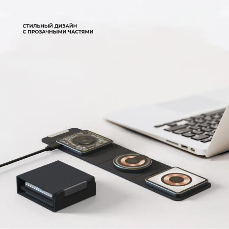 Беспроводная зарядная станция Deppa 3в1 Crystal MagSafe Fold Travel QI складная (23153) Black, черный