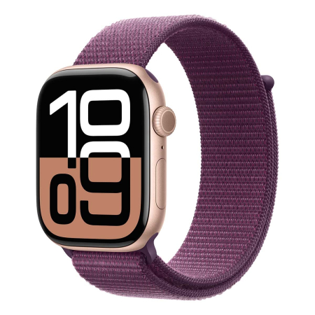 Apple Watch Series 10, 46 мм корпус из алюминия цвета «Rose Gold», ремешок Sport Loop цвета «Plum» Apple Watch Series 10, 46 мм корпус из алюминия цвета «Rose Gold», ремешок Sport Loop цвета «Plum»