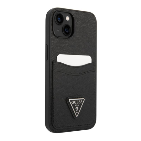 Чехол Guess для iPhone 14 Plus PU Saffiano Double cardslot Metal triangle logo Hard (GUHCP14MPSATPK) Черный Чехол Guess для iPhone 14 Plus PU Saffiano Double cardslot Metal triangle logo Hard (GUHCP14MPSATPK) Черный