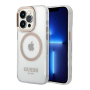 Чехол Guess для iPhone 15 Pro с MagSafe PC/TPU Metal outline Hard (GUHMP15LHTRMD) Transparent/Gold Прозрачный Чехол Guess для iPhone 15 Pro с MagSafe PC/TPU Metal outline Hard (GUHMP15LHTRMD) Transparent/Gold Прозрачный