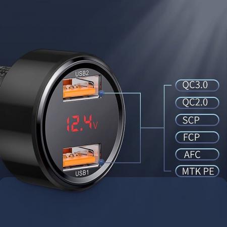 Автомобильное зарядное устройство Baseus 2 USB Quick Charger 45W (USB+USB) (CCMLC20A-01) Черный Автомобильное зарядное устройство Baseus 2 USB Quick Charger 45W (USB+USB) (CCMLC20A-01) Черный