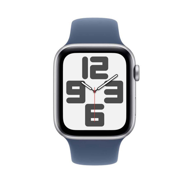 Apple Watch SE (2024), 44 мм корпус из алюминия цвета «Silver», ремешок Sport Band размера M/L цвета «Denim»