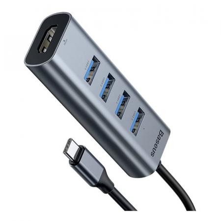 Переходник Baseus для MacBook HUB Enjoy series (Type-C to USB3.0*4+HDMI) (CAHUB-N0G) Deep Grey, темно-серый Переходник Baseus для MacBook HUB Enjoy series (Type-C to USB3.0*4+HDMI) (CAHUB-N0G) Deep Grey, темно-серый