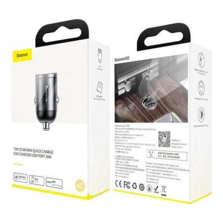 Автомобильная зарядка в прикуриватель быстрая Baseus Tiny Star Mini Quick Charge 30W VCHXXU QC 3.0 (VCHX-A0G) Черный