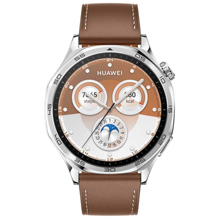 Часы HUAWEI Watch GT 5 Silver, 46 мм, цвет корпуса серебряный, цвет ремешка коричневый