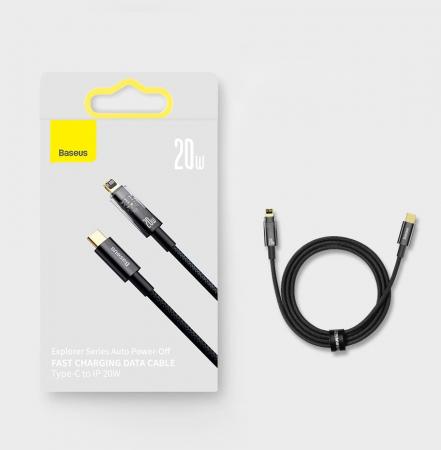 Кабель Baseus Explorer Series Auto Power-Off Fast Charging Type-C – Lightning, 20W, 1 м (CATS000001) Черный Кабель Baseus Explorer Series Auto Power-Off Fast Charging Type-C – Lightning, 20W, 1 м (CATS000001) Черный