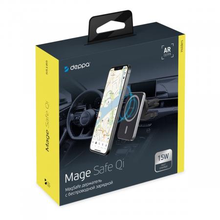 Автомобильный держатель Deppa Mage Safe Qi для iPhone, магнитный (55185) Черный Автомобильный держатель Deppa Mage Safe Qi для iPhone, магнитный (55185) Черный