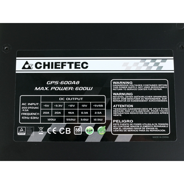 Блок питания Chieftec (GPS-600A8) 600 Вт Чёрный