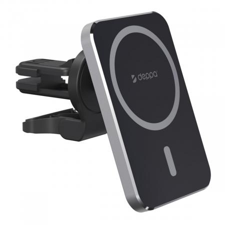 Автомобильный держатель Deppa Mage Safe Qi для iPhone, магнитный (55185) Черный Автомобильный держатель Deppa Mage Safe Qi для iPhone, магнитный (55185) Черный