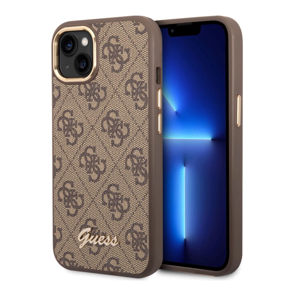 Чехол Guess для iPhone 14 Plus CG Mobile PU 4G Script metal logo Hard (GUHCP14MHG4SHW) Коричневый