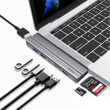 Хаб WiWU HDMI*2+USB3.0*2+USB2.0*1SD+TF+PD (T9) Серый Хаб WiWU HDMI*2+USB3.0*2+USB2.0*1SD+TF+PD (T9) Серый