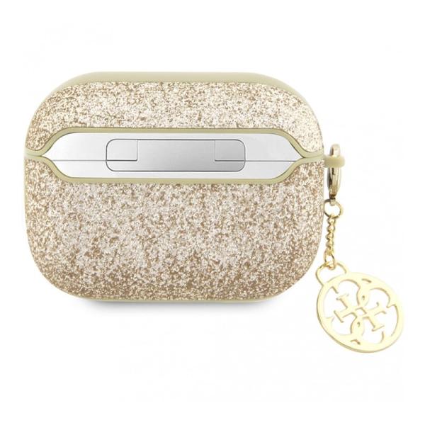 Чехол для Airpods Pro 2 Guess Glitter flakes Metal logo with Heart charm (GUAP2GLGSHD) Золотой