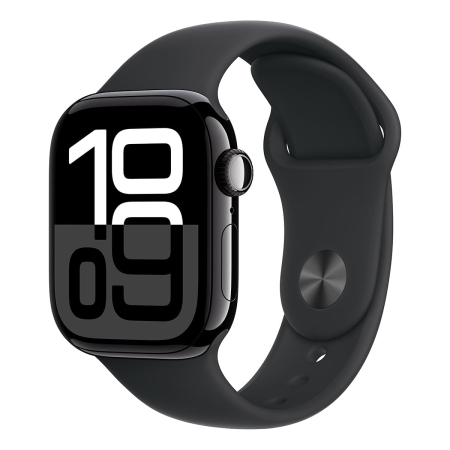 Apple Watch Series 10, 42 мм корпус из алюминия цвета «Jet Black», ремешок Sport Band размера M/L цвета «Black» Apple Watch Series 10, 42 мм корпус из алюминия цвета «Jet Black», ремешок Sport Band размера M/L цвета «Black»