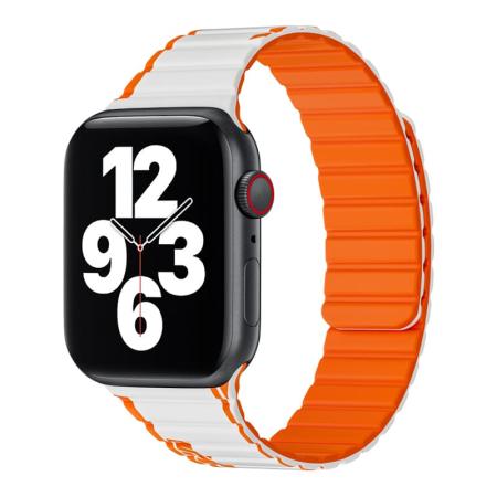 Магнитный силиконовый ремешок для часов iWatch на 42/44/45/49 мм WiWU Smart Magnetic Silicone (Wi-WB010) White+orange Магнитный силиконовый ремешок для часов iWatch на 42/44/45/49 мм WiWU Smart Magnetic Silicone (Wi-WB010) White+orange