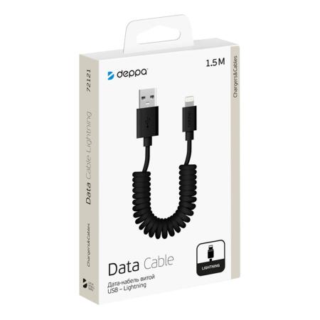 Дата-кабель Deppa USB - Lightning витой, 1,5 м (72121) Черный Дата-кабель Deppa USB - Lightning витой, 1,5 м (72121) Черный