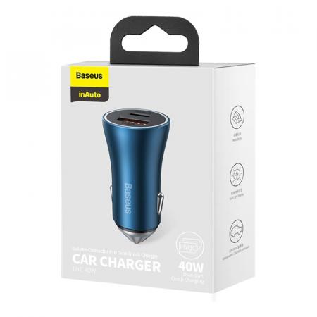 Автомобильное зарядное устройство Baseus Golden Contactor Pro Dual, USB+USB-C, 3A (CCJDZ-C) Синий Автомобильное зарядное устройство Baseus Golden Contactor Pro Dual, USB+USB-C, 3A (CCJDZ-C) Синий