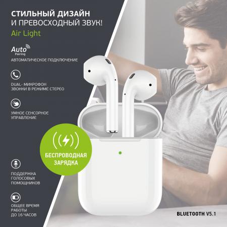 Беспроводные наушники с микрофоном Deppa Air Light, TWS, BT 5.1, 250 мАч, QI (44165) Белый Беспроводные наушники с микрофоном Deppa Air Light, TWS, BT 5.1, 250 мАч, QI (44165) Белый