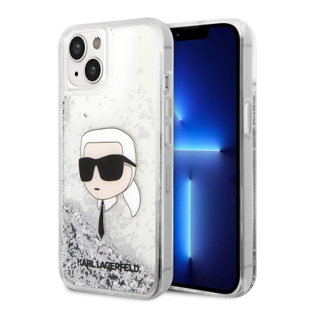 Чехол Karl Lagerfeld для iPhone 15 Liquid Glitter NFT Karl head Hard (KLHCP15SLNKHCH) Серебристый